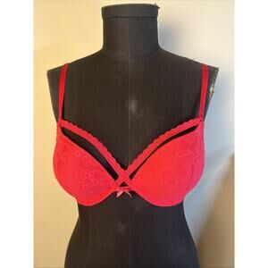 Victoria’s Secret Red Lace Push-Up Underwire Padded Cross Bust 36D